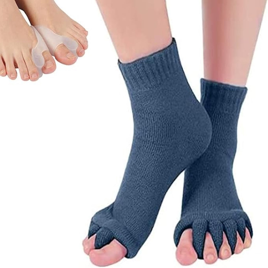 Set of 5-Toe Socks and Bunion Corrector Pads for Pain Relief and Toe Alignment