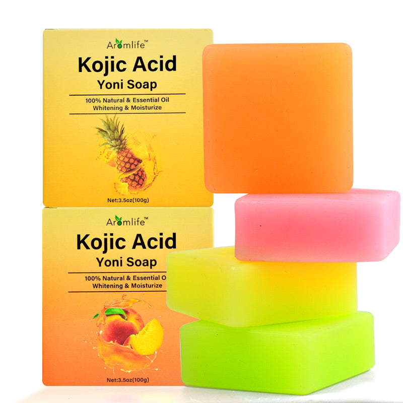 3 Pcs Pure Bliss Kojic Acid Yoni Soap - Natural Intimate Whitening & pH Balance Bar, Organic Feminine Hygiene Cleanser with Essential Oils, Moisturizing Daily Care Soap 3.5oz (Strawberry, Pineapple, Peach)