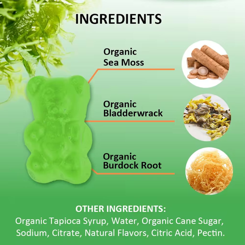 Sea Moss Gummies with Burdock Root and Bladderwrack Supports Immunity Skin & Joint Health – 60 Vegan Gummies