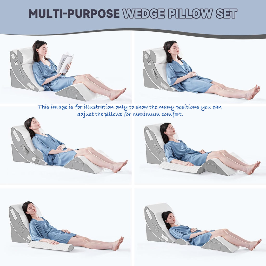 Ultimate Comfort & Relief: Avana 4-Piece Zero Gravity Bed Wedge Pillow System in Mocha-Sage