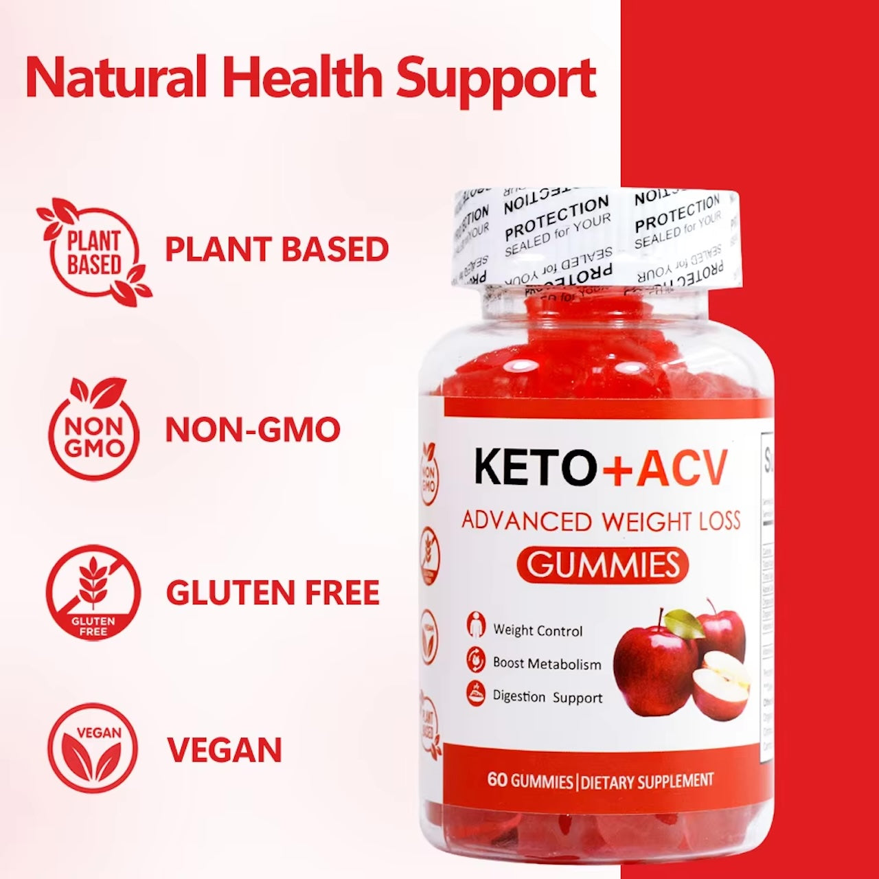 KETO+ACV Gummies Advanced Weight Loss, Boost Metabolism, 1000mg (Vitamins B9 & B12) – 60 Count