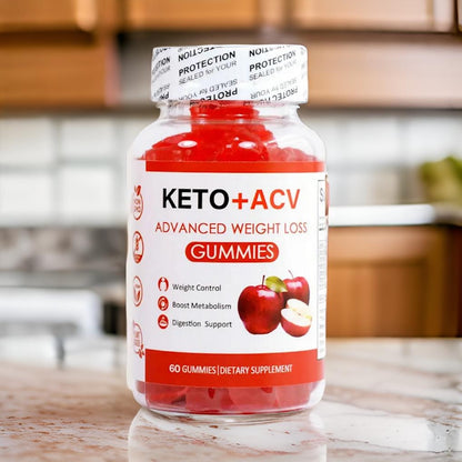 KETO+ACV Gummies Advanced Weight Loss, Boost Metabolism, 1000mg (Vitamins B9 & B12) – 60 Count