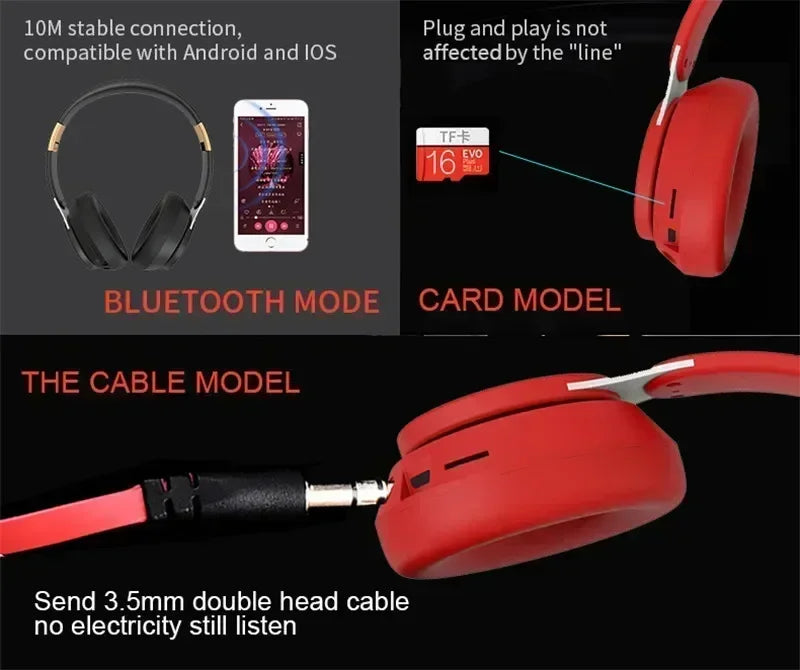 XBass Wireless Over-Ear Headphones with Mic - Active Noise Cancelling Bluetooth 5.3 Headset for Work, Gym, Travel, & Music, 300-Hour Standby Time & Fast Charging (Red)