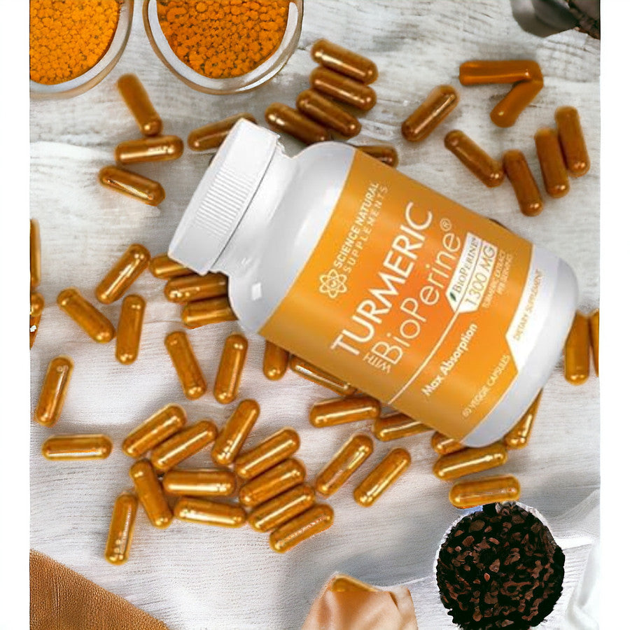 Turmeric Capsules with Curcumin and Bioperine Black Pepper Extract - 60 Veggie Caps – Anti-Inflammatory for Joint Health with 95% Curcuminoids  - Max Absorption Formula
