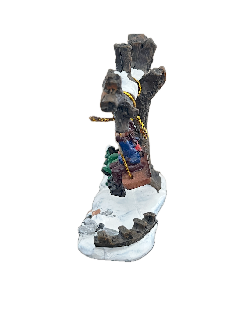 Enchanting Vintage Miniature: Boy & Girl on a Swing in the Snow - Christmas Village Decoration