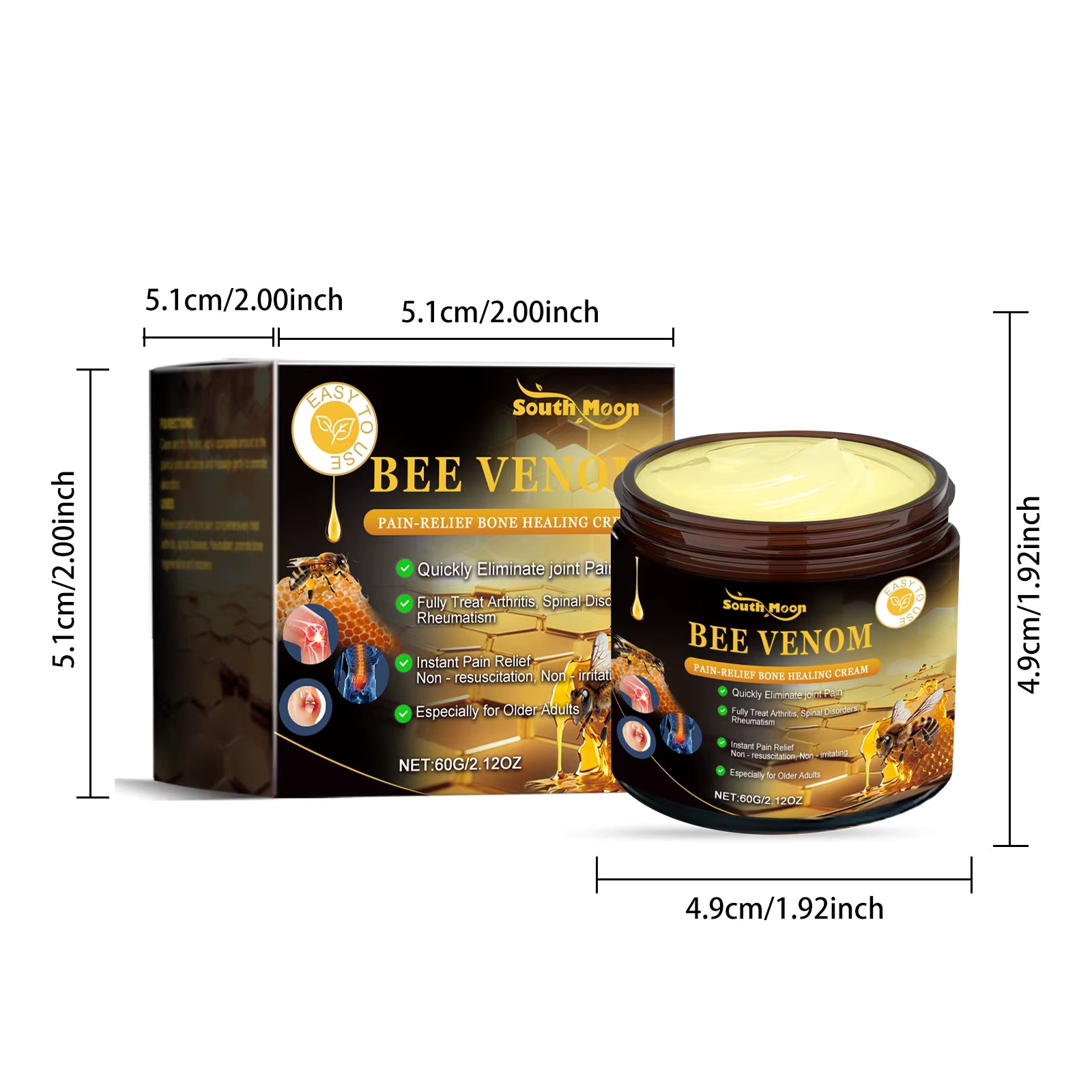 Bee Venom Joint Relief Cream (2-Pack) - 60g Natural Pain Relief Cream with Honey & Glycerin for Arthritis, Muscle Pain & Joint Stiffness