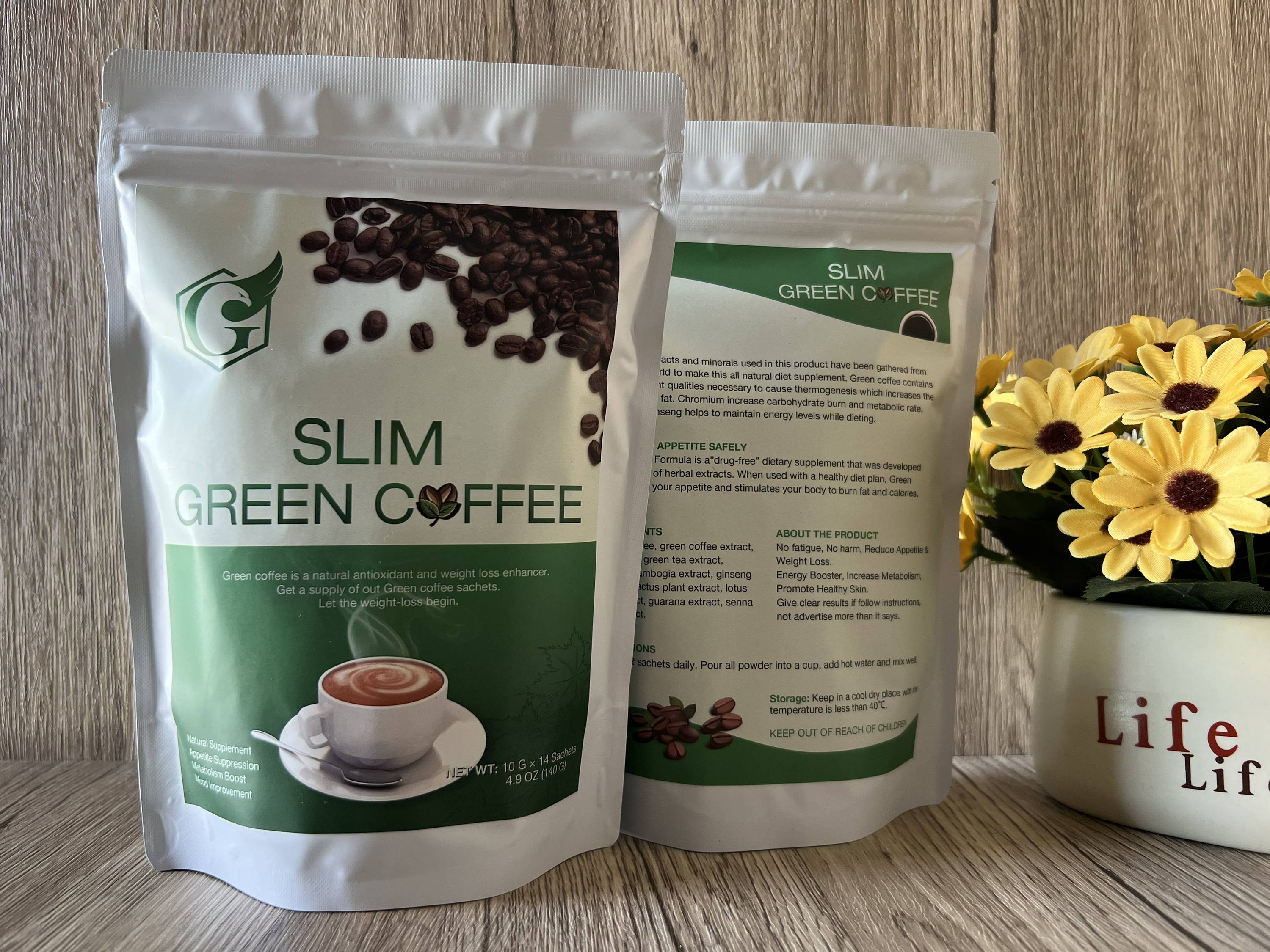 14-Day Slim Green Coffee with Ganoderma, Garcinia Cambogia, Green Tea Extract – 14 Packets