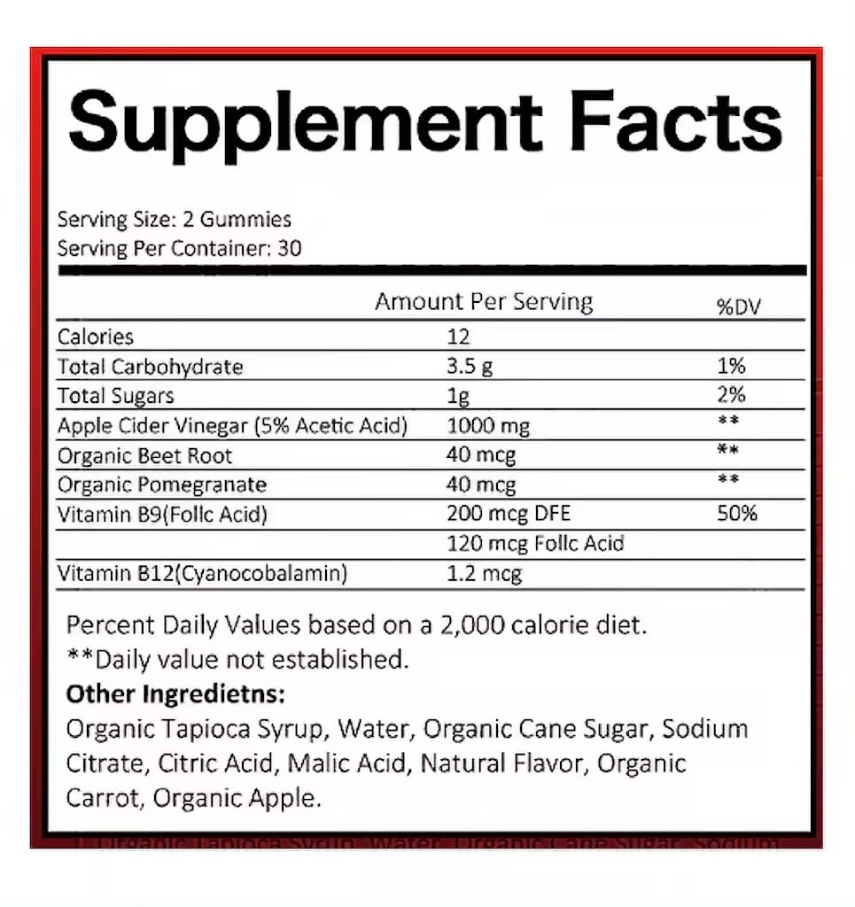 Apple Cider Vinegar Gummies for Weight Loss Digestion Weight Management with Vitamins B9 and B12 – 60 Count