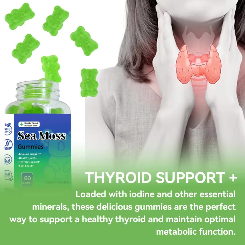 Sea Moss Gummies with Burdock Root and Bladderwrack Supports Immunity Skin & Joint Health – 60 Vegan Gummies