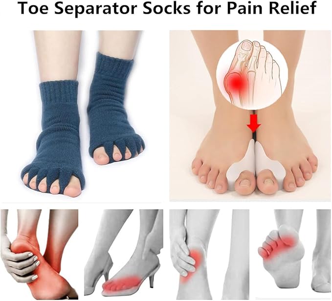 Set of 5-Toe Socks and Bunion Corrector Pads for Pain Relief and Toe Alignment
