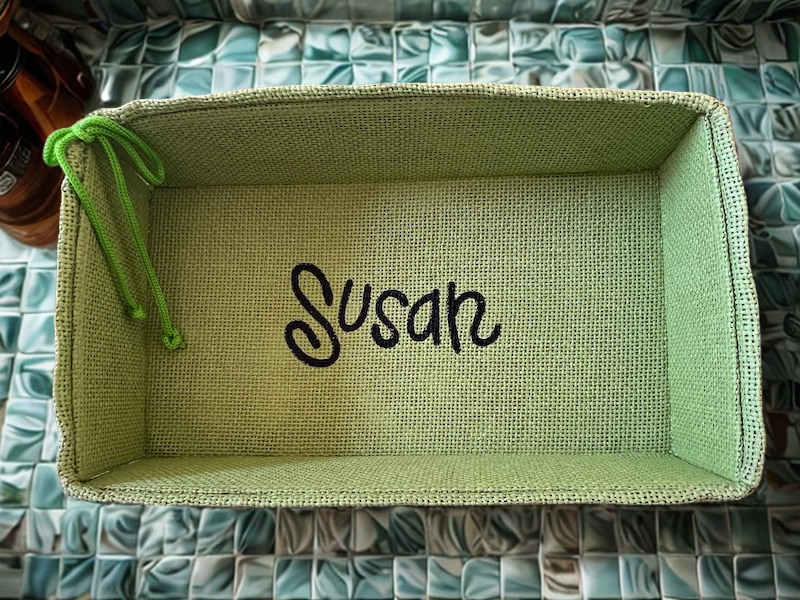 Handcrafted Jute Basket with Personalized Script Name "Susan", 12.2x6.5x3.4 in