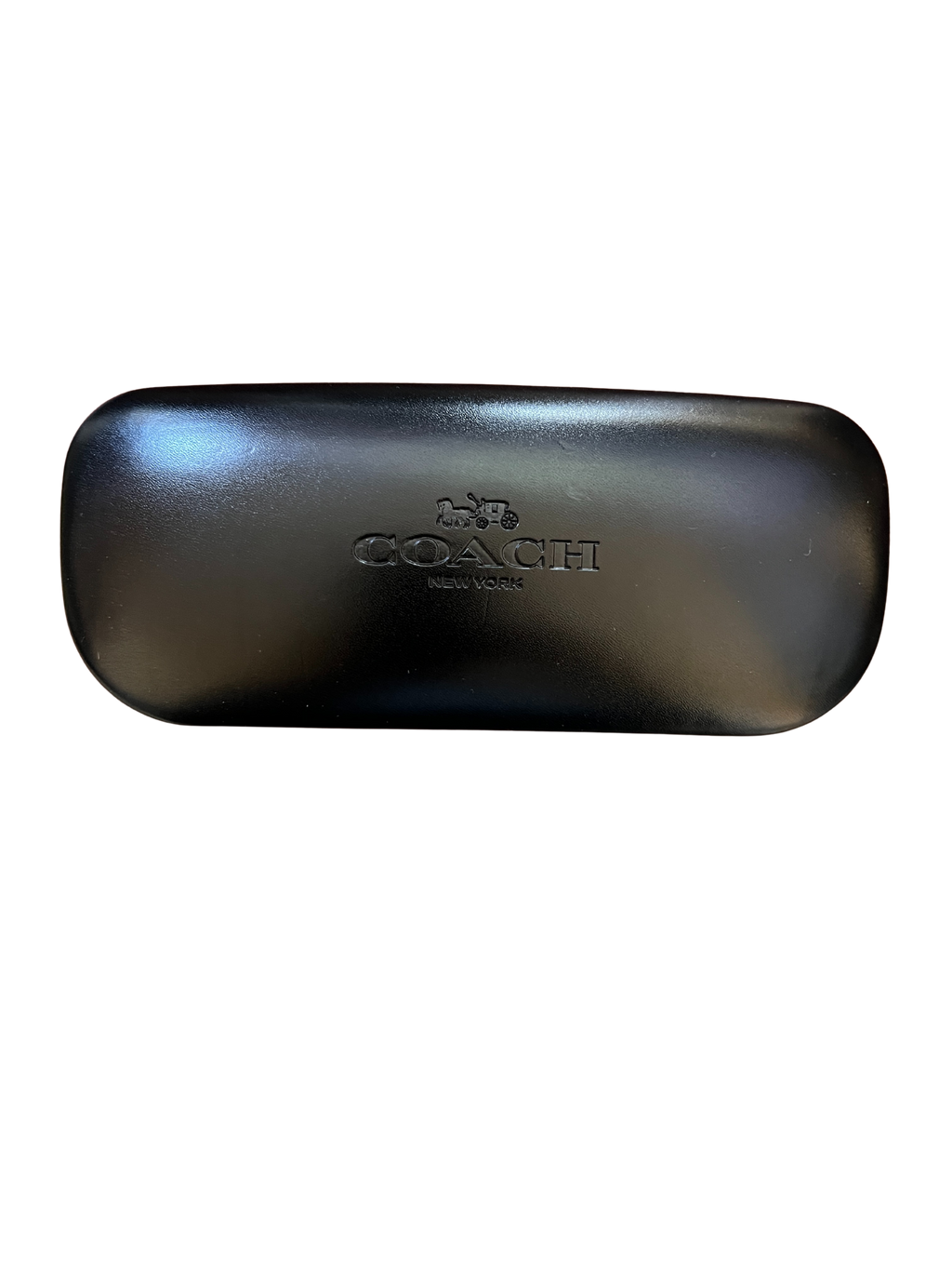 Authentic COACH Glasses Case Hard Shell w/ Sealed Cleaning Cloth – Black Leather-Like Exterior, Velvet Interior