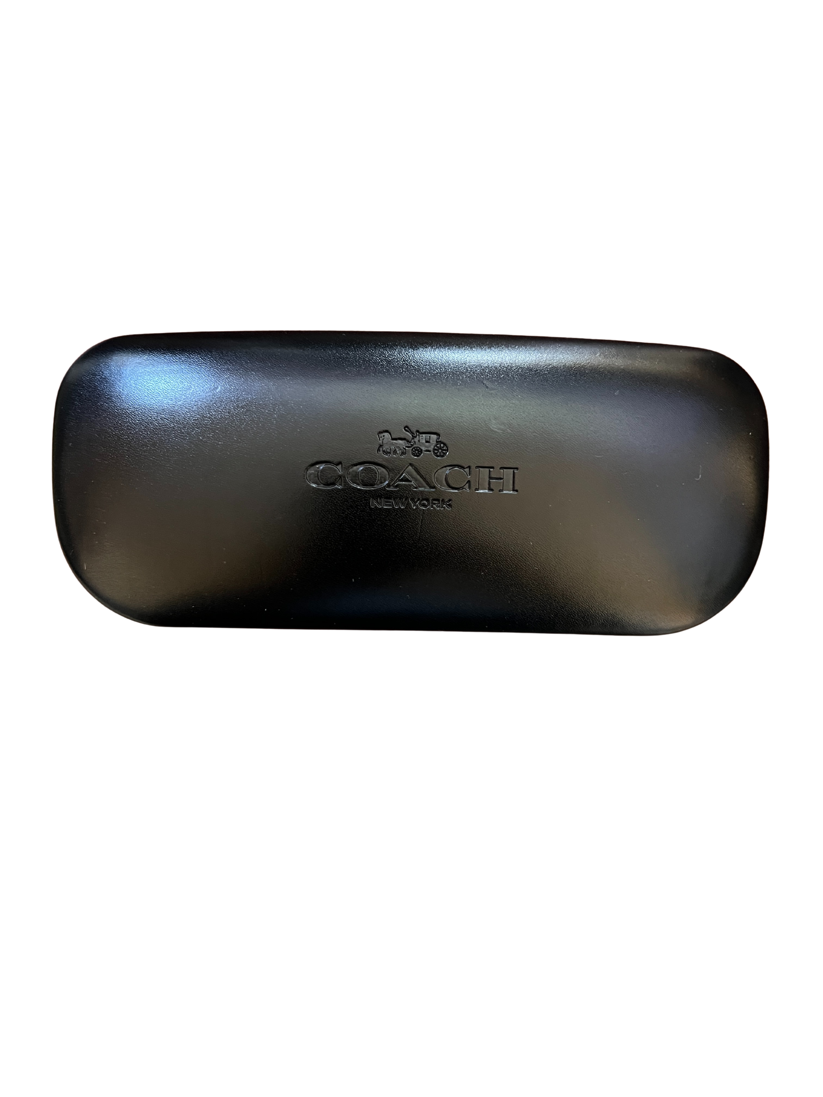 Authentic COACH Glasses Case Hard Shell w/ Sealed Cleaning Cloth – Black Leather-Like Exterior, Velvet Interior