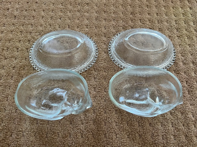 Set of 2 Vintage Indiana Glass Sleeping "Cat on a Nest" Candy Dish, Clear - A Whimsical Collectible for Cat Lovers