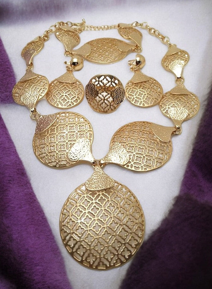 Designer-Inspired Egyptian African Women’s Bridal Necklace 4 Piece Set (Gold)