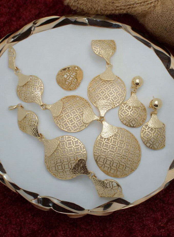 Designer-Inspired Egyptian African Women’s Bridal Necklace 4 Piece Set (Gold)