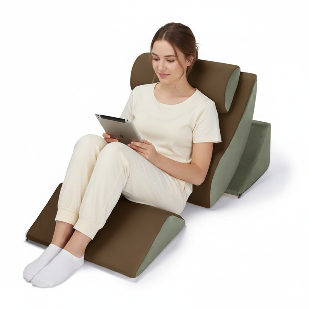 Ultimate Comfort & Relief: Avana 4-Piece Bed Wedge Pillow System, Zero Gravity, Mocha-Sage