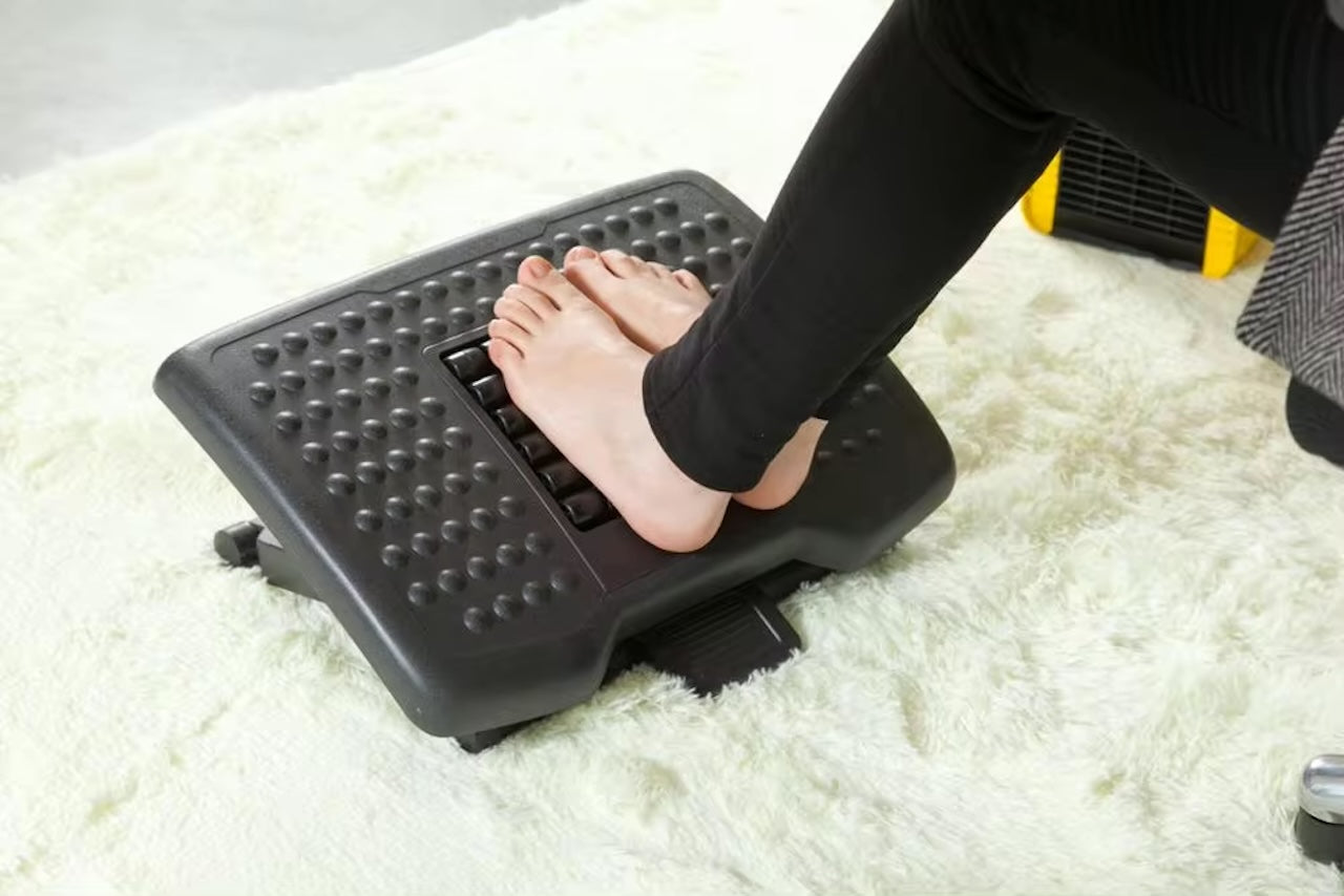 Ergonomic 3-Height Adjustable Under Desk Footrest with Massage Rollers and Tilt