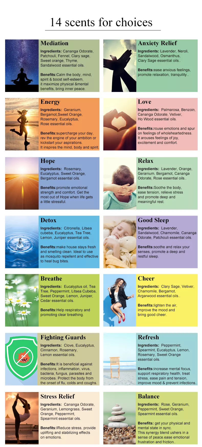 Individual Essential Oil Blends - Aromatherapy Oil Blends for Diffusers and Humidifiers - 10ml