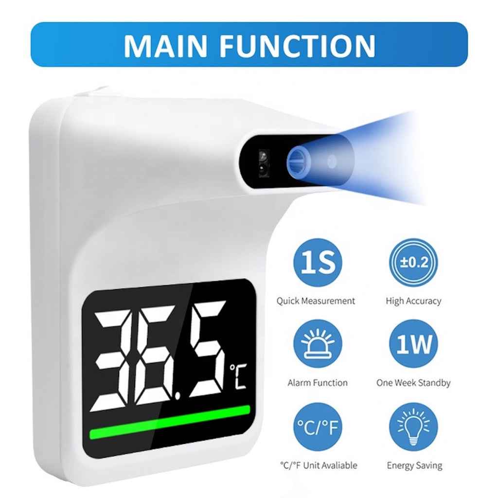 Wall-Mounted No-Contact Infrared Thermometer with Fever Alarm & LCD Display, White